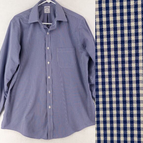 Brooks Brothers Dress Shirt Mens 16-2/3 Regent Fit Blue Check Non Iron - Picture 1 of 11